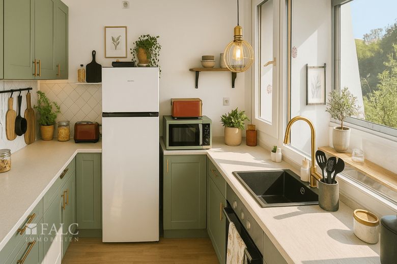 Helle 2-Zimmer-Wohnung mit großzügigem Wintergarten in Augsburg-Lechhausen – Einrichtungsbeispiel Küche