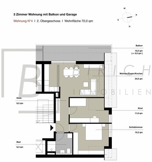 Moderne 3-Zimmer-Dachgeschosswohnung mit Balkon und Doppelparker in Schelklingen – Grundriss