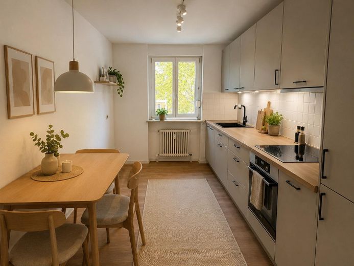 Moderno appartamento di 2 locali a Dresda-Weißig – arredato possibile | 57 m² | Balcone | Ristrutturazione – Küche voll ausgestattet