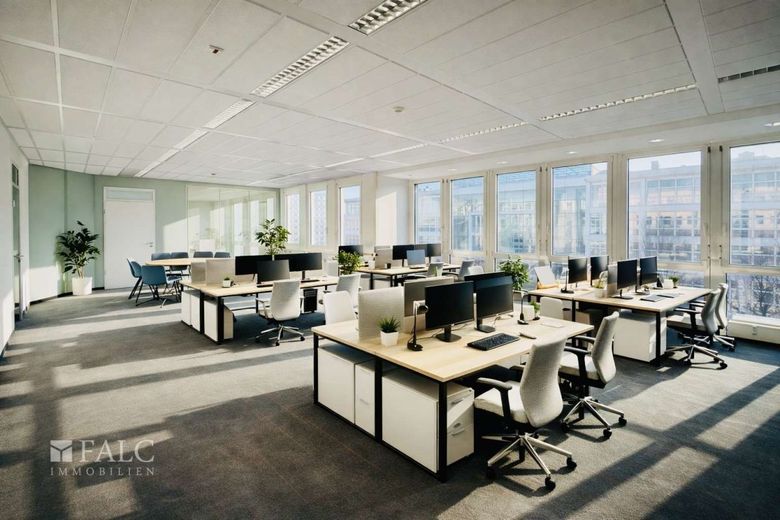 Büroflächen ab 240 m² zur Miete. Nur 9,50 EUR/m² Kaltmiete! – Möblierungsbeispiel