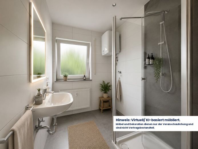 Renovierte EG 4-Zimmer WHG mit Balkon, Einbauküche und Garage – KI-Badezimmer