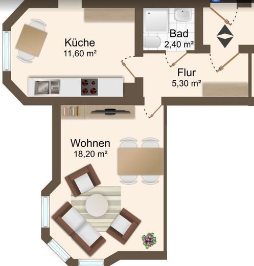 Großzügige 1-Zimmer mit Laminat und Dusche in ruhiger Lage – GR