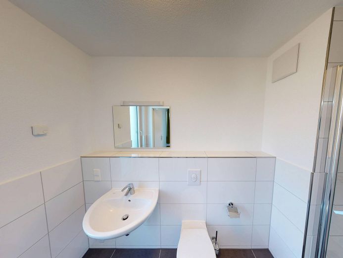 ** Modernes, vollmöbliertes 1-Zimmer-Apartment mit EINBAUKÜCHE und gemeinschaftlicher DACHTERRASSE ** – Ansicht II: Badezimmer