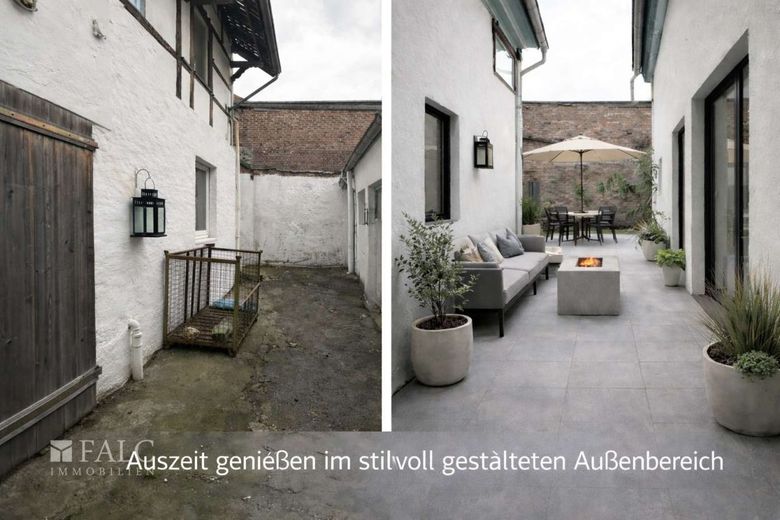 Historischer Charakter mit Raum zur Entfaltung - Denkmalgebäude mit Anbau in Erkelenz – berVorher-Nachher_ Der renovierte Außenbereich