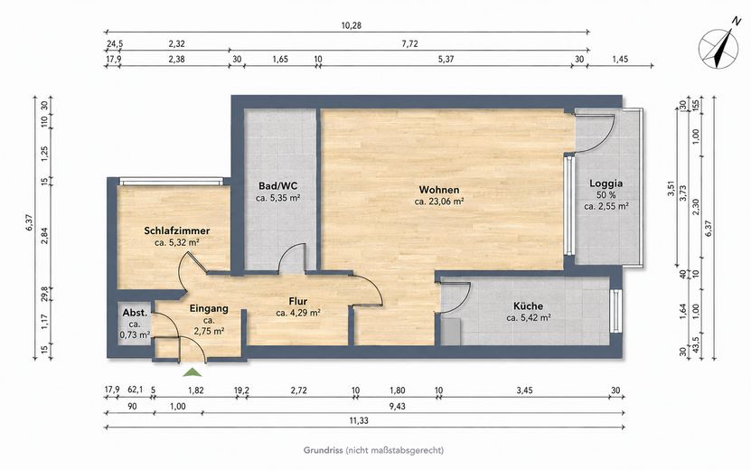 Provisonsfreie Eigentumswohnung im 7. OG – Bonn-Hardtberg | 49,5 m² | Vollrenoviert – Grundriss