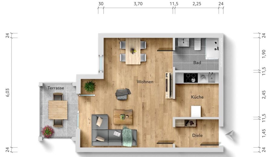 Zonnige 1,5-kamerwoning met balkon op het zuidwesten, inbouwkeuken en lift – Konstanz-Fürstenberg – Foto 11