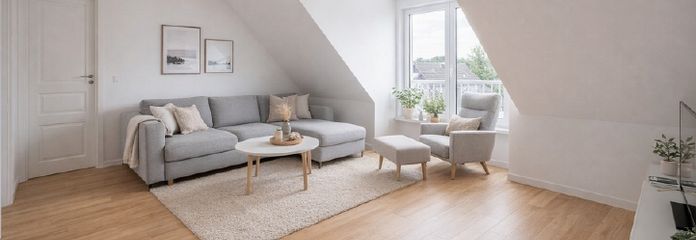 Construction neuve sous les combles, Ingolstadt-Nordost : 3 appartements libres immédiatement, 1 loué – sans commission – WZ Einrichtungsbeispiel (KI)