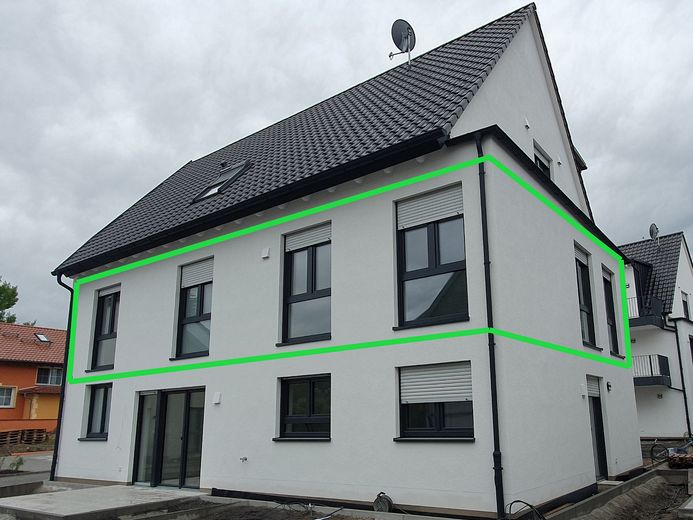 VERMIETET- TOP 3-Zi-NB Whg mit EBK (98 m²) KfW 40 sehr hell mit großem Balkon, in Top-Lage – Hausansicht Nord Ost