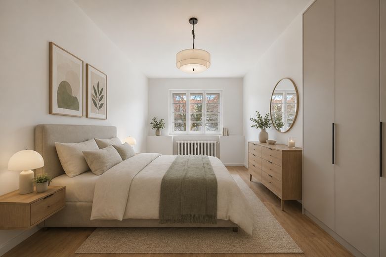 attraktive 2 Zimmer Wohnung Erstbezug - provisionsfrei – möbliertes Schlafzimmer