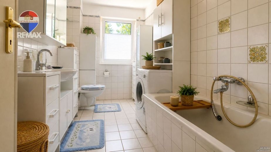 Doppelhaushälfte nahe Müggelsee | Niedrigenergiehaus mit Wintergarten &amp; Kamin in ruhiger Lage von Berlin-Köpenick – Bad