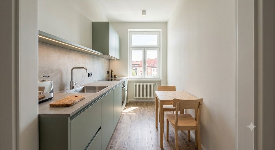 Helle, sanierte 2-Zimmer-Wohnung mit Balkon – Beispiel Küche