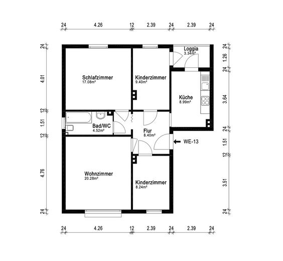 Schwachhausen, primer uso: piso reformado de 4 habitaciones con balcón – Grundriss