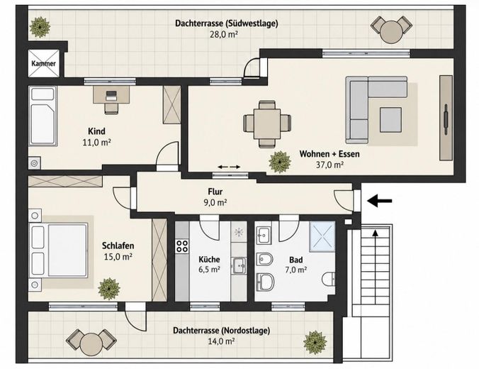 3-Zimmer-Wohnung im Staffelgeschoss mit zwei grossen Dachterrassen – provisionsfrei – Foto 41