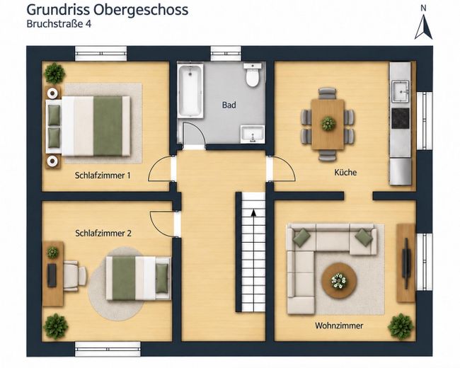 ДВА ДОМА — ОДИН ДОМ! Жилая площадь ок. 290 м² + 3 гаража — БЕЗ КОМИССИИ! – OG Bruchstraße 4