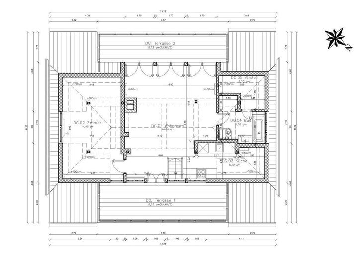 Wohnungsgrundriß mit Terrassen