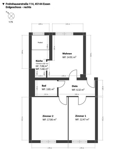 Attraktive 3-Zimmer-Wohnung mit idealer Größe für Paare oder kleine Familien – Grundriss