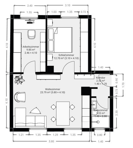 Voll möblierte und neu renovierte 3-Zim.-Wohnung in HN-City mit Einzelgarage - PROVISIONSFREI – Grundriss