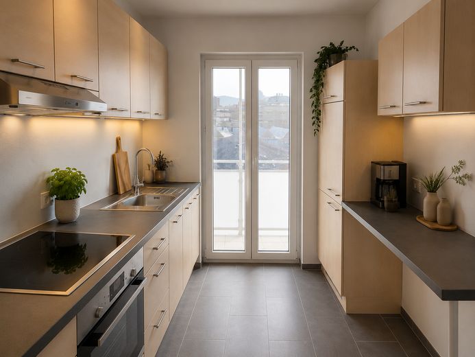 4er-Mädels-WG: Helles 14 m² Zimmer vollmöbliert – Zellerau an den Mainwiesen – Küche