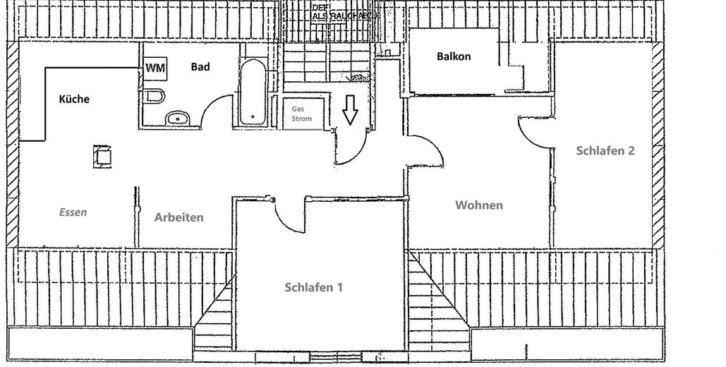 Wunderschöne 3 Zi Dachgeschoss Wohnung mit Balkon und Küche – Grundriss