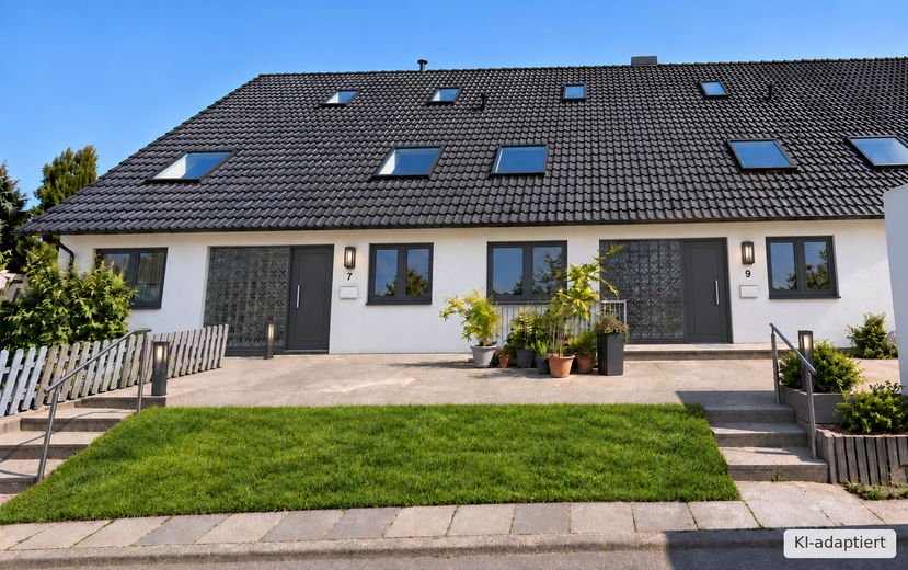 Etagen-Wohnung mit Reihenhaus-Charakter: kernsaniert, hell, Top-Schnitt, gut angebunden & im Grünen – Hausansicht-KI-adaptiert