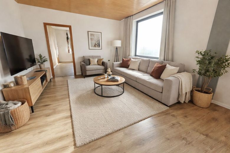 Sanierung gestartet! Haus mit Fahrplan &amp; 
1.603 m² Grundstück an der Nordsee – Wohnzimmer so könnte es aussehen