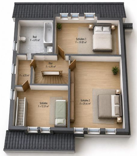 Haus in Bothfeld Nord / Isernhagen (Natur vor der Tür) – OG Grundriss Model