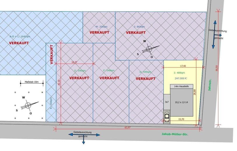 Beautiful CORNER PLOT for a 1- or 2-family house, 489 sqm – Parzelle mit Größe + Preis