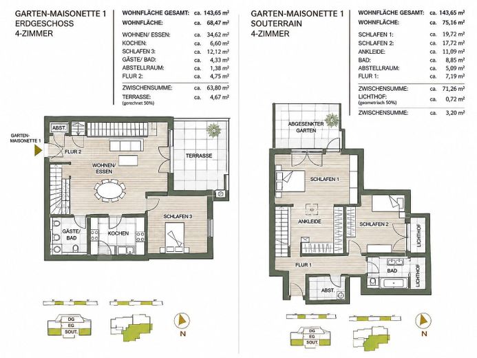 First occupancy – garden maisonette with high-quality fittings – Grundriss EG und Gartengeschos