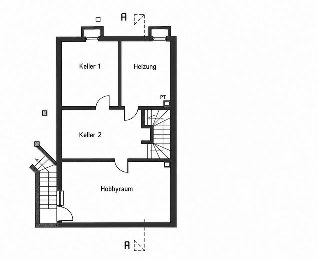 Bliźniak z dużym ogrodem w spokojnej ślepej uliczce – Grundriss UG