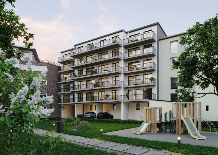 Traumhaft helle Wohnung in der Endetage, 2 Balkone, KfW 40 mit QNG – Außenansicht