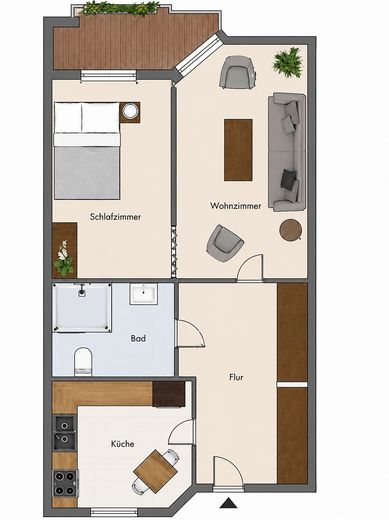 Seniorengerechte 2,5-Raum-Wohnung mit Südloggia in Dinslaken-Hiesfeld! – Grundriss
