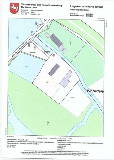 Einzigartiger Resthof / Schwinger Yachthafen / 3 Wohneinheiten, Reitanlage & Pferdestall / Stade – Liegenschaftskarte / Flurkarte
