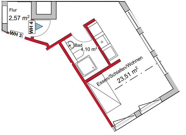 Möbliertes 1-Zimmer-Apartment in Stuttgart-Hedelfingen – frisch renoviert & clever geschnitten – Grundriss