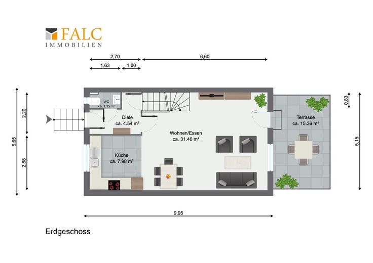 *Reserv.* BEZUGSFREI! Happy (Reihen-)End Haus - FALC Immobilien – Grundriss Erdgeschoss