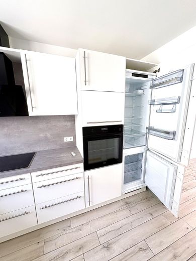 Добре спланована міська квартира в самому серці Людвігсбурга з ліфтом, балконом, вбудованою кухнею, підлоговим опаленням – Detail - Küche Gefrierkombi