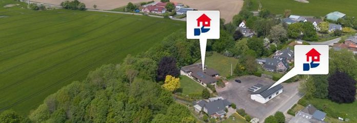 Winkelbungalow + große Speditionshalle mit Poolhaus, PV-Anlage, neuer Wärmepumpe
