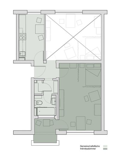 Mit sonnigem Balkon: Möbliertes Zimmer in großzügiger 2er WG – Grundriss