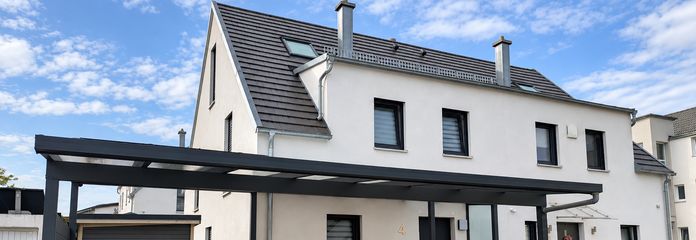 Moderne DHH in Wilhermsdorf – ca. 195 m² Gesamtfläche, Garten & Vollkeller – provisionsfrei – Frontansicht mit Carport