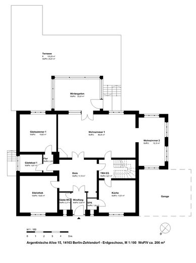 Ampia casa unifamiliare a Berlino Zehlendorf – Grundriss EG:  206 m².