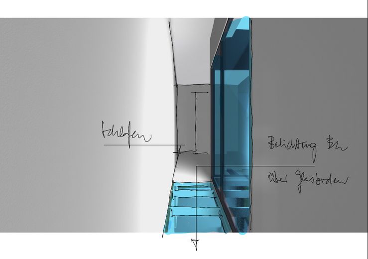 Plot for detached architect-designed house with approved preliminary building application – Flur 1.OG mit Verglasung