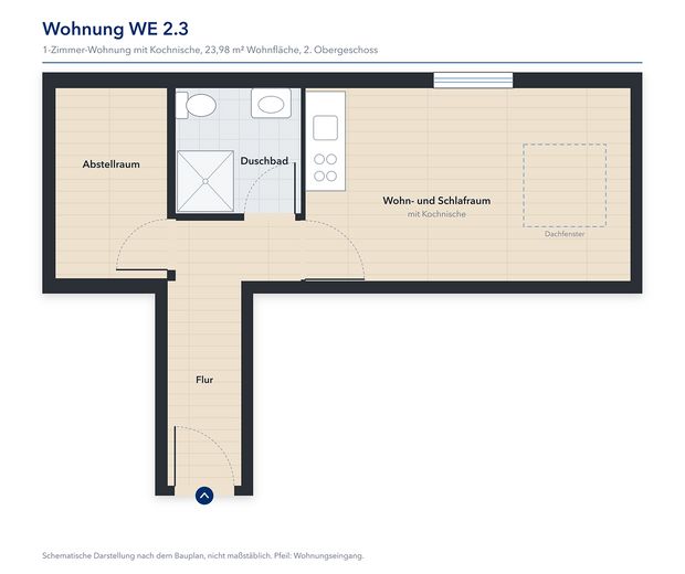 1-room apartment for rent in Vechta (WE 2.3) – Grundriss, nicht maßstäblich