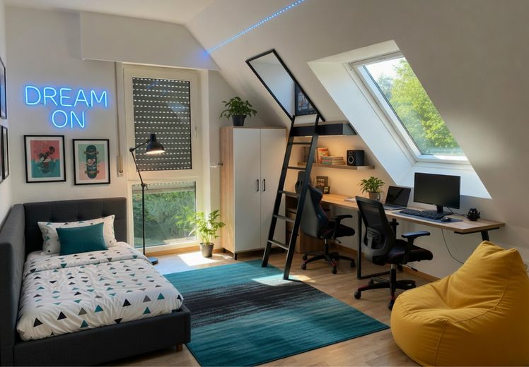 شقة ميزونيت أحلام من 5.5 غرف مع إطلالة على البحيرة في كونستانس-ليتسلشتتن – Jugendzimmer (KI staged)