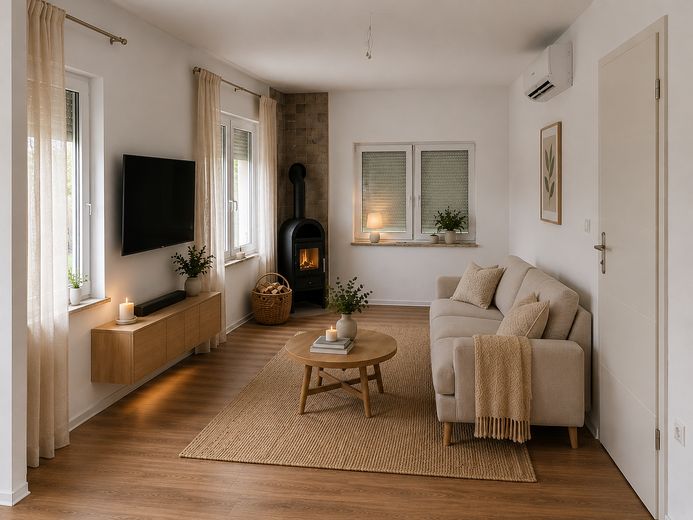 Frisch saniertes Einfamilienhaus mit Kaminofen auf 634qm Grundstück - provisionsfrei – KI Einrichtungsidee WZ