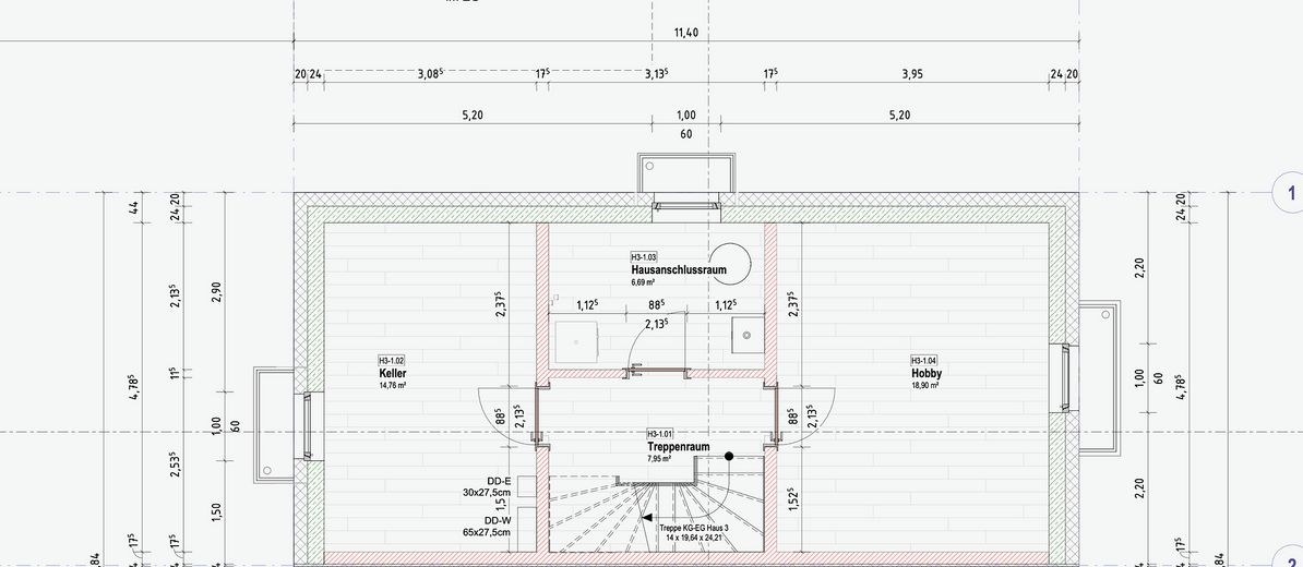 Einfamilienhaus / Doppelhaushälfte/Familien – Grundriss KG