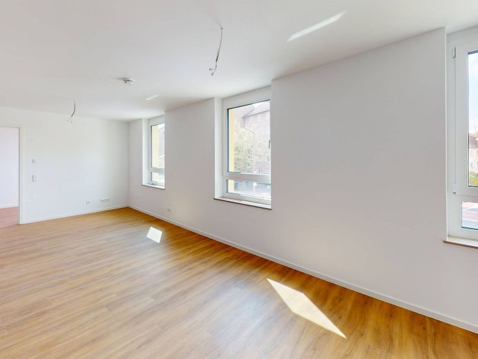 First occupancy: Ultra-modern 3-room new-build apartment with fitted kitchen and loggia in eastern Nuremberg – Ansicht IV: Wohn- und Esszimm…