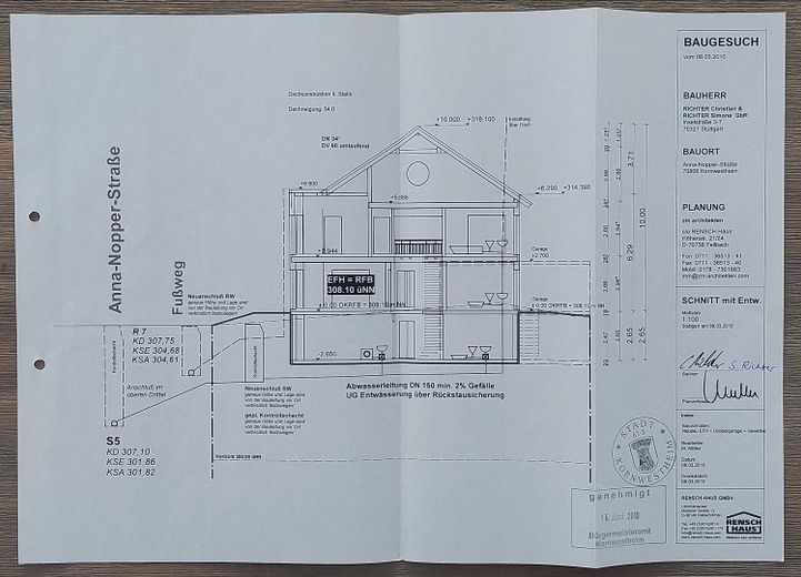 Schnitt mit Entwässerung