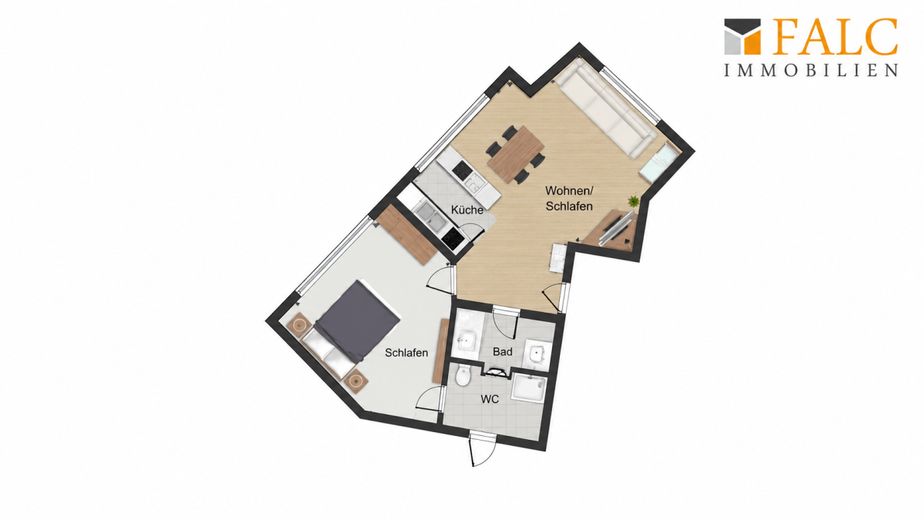 Moderne, voll möblierte 2-Zimmer-Wohnung in Bestlage von Düsseldorf-Bilk - sofort bezugsfertig – Grundriss