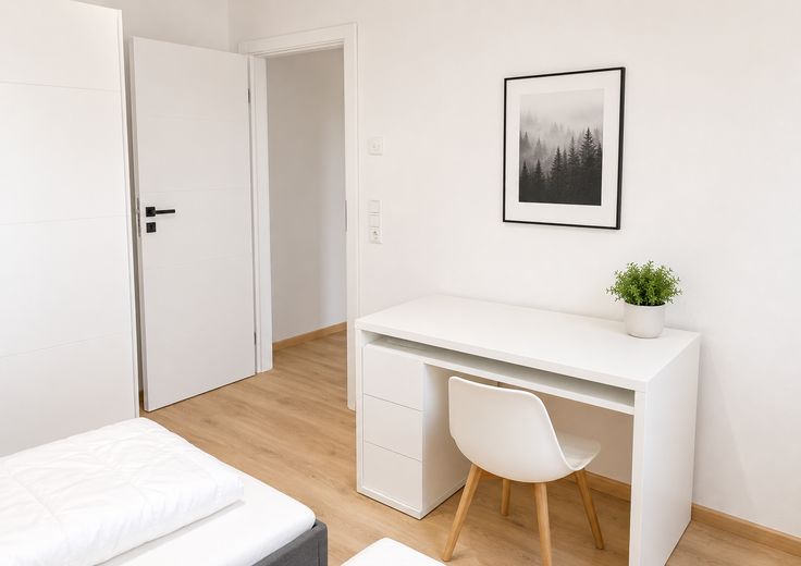 Möblierte 2-Zimmer-Neubauwohnung, Terasse, PKW-Stellplatz – Schlafzimmer