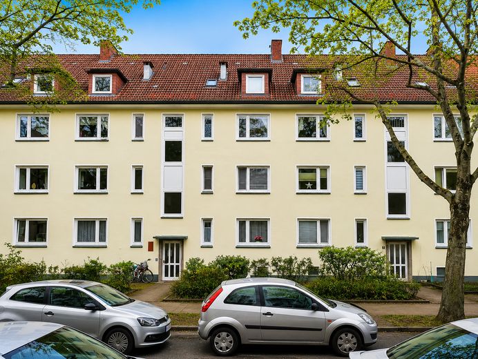 Komplett möblierte 2-Zimmer-Wohnung im beliebten Komponistenviertel in Barmbek-Süd – Gebäudeansicht