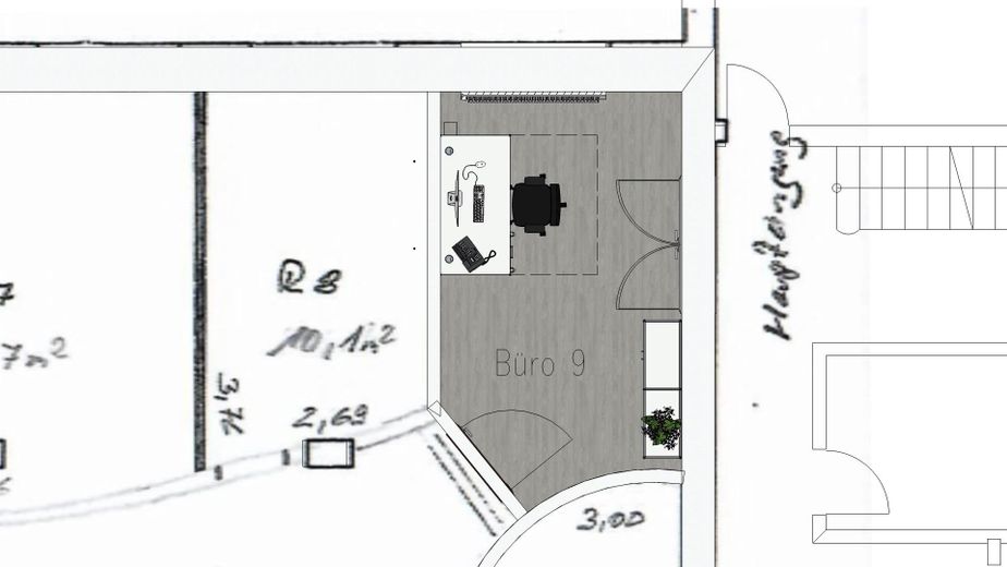 Kleines Büro mit Gartenblick und zahlreichen Extras ... – Skizze